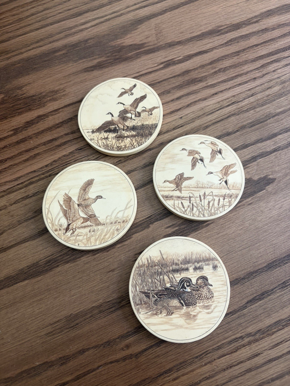 Vintage Midcentury Waterfowl Game Bird Coasters Barlow 3” Cork Bottom Set of 4